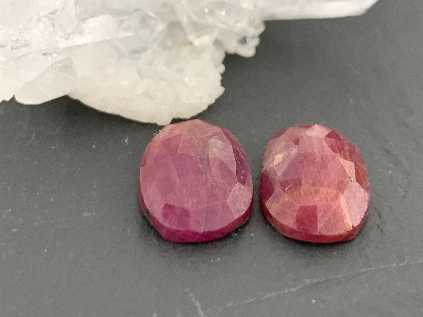 Faceted Ruby pair 8x13x3.5mm cabochon