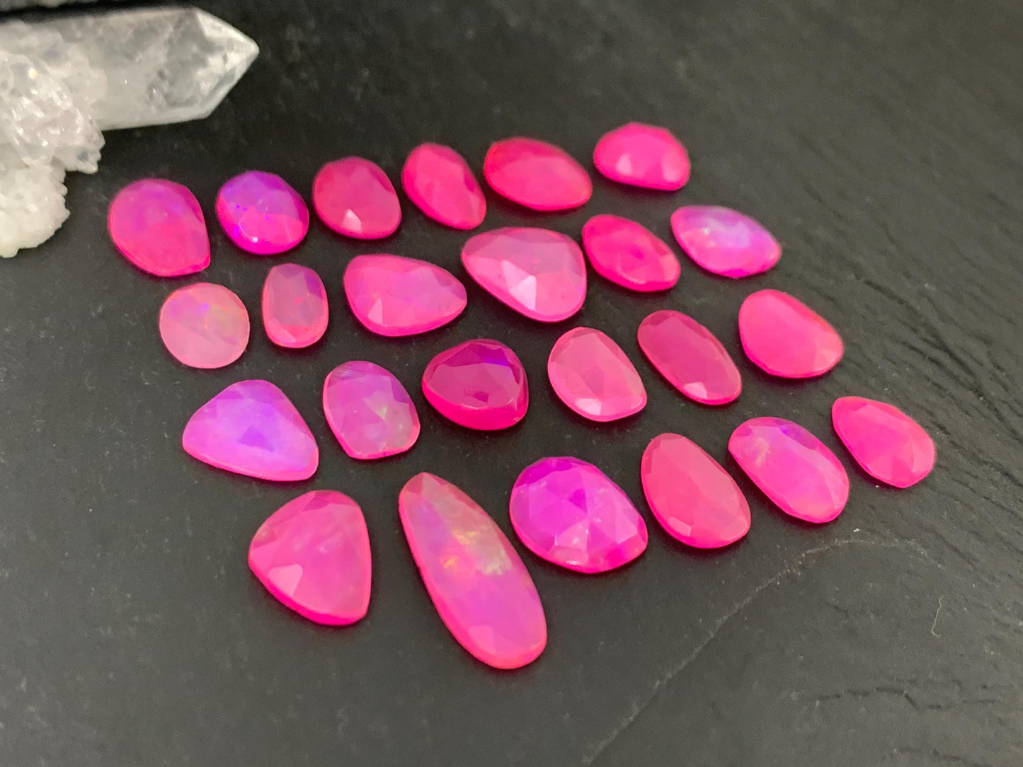Faceted Pink Ethiopian Opal 9-18mm long cabochon