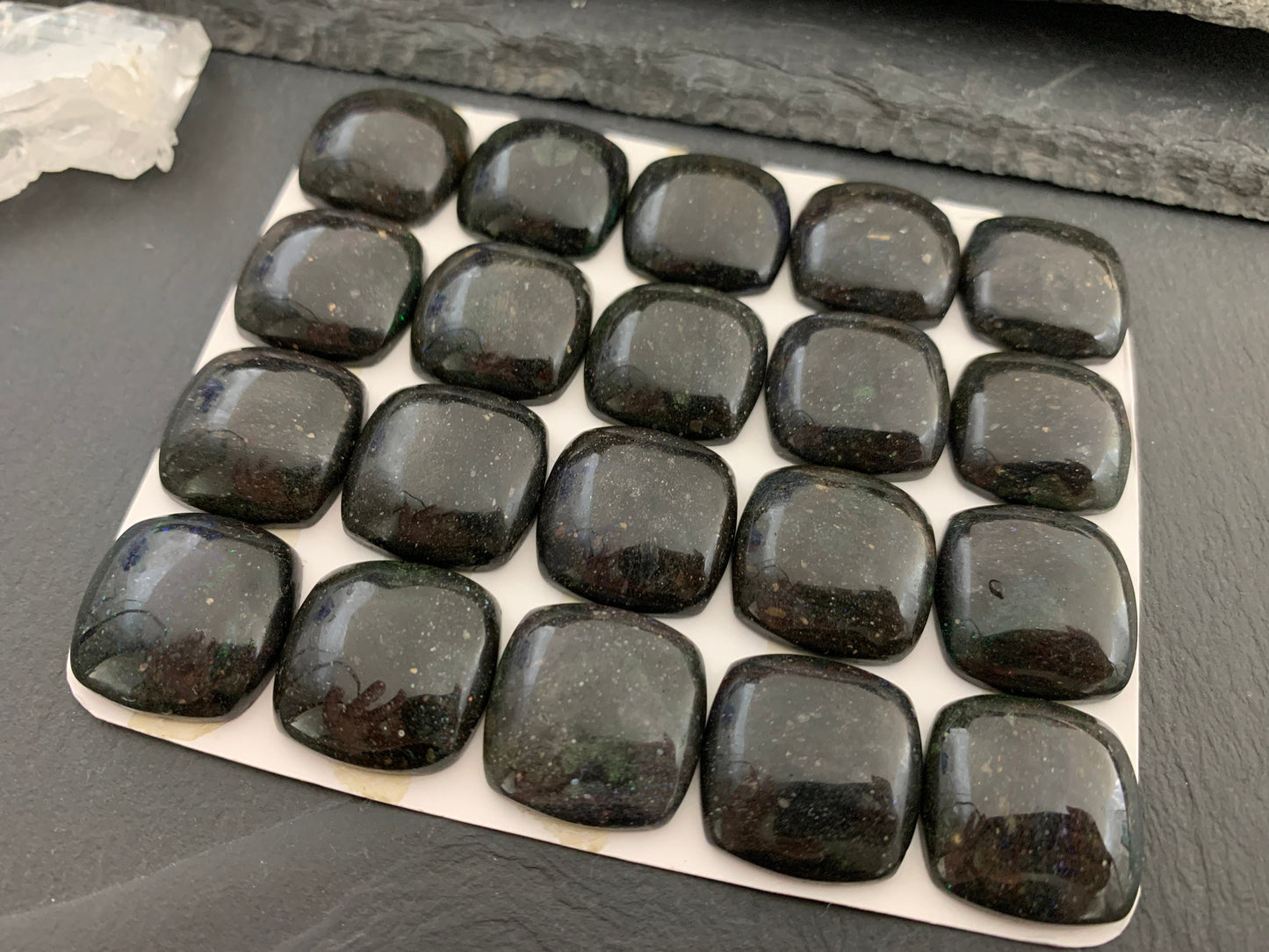 Black Andamooka Opal square cushion 20mm cabochon - Matrix Australian Opal