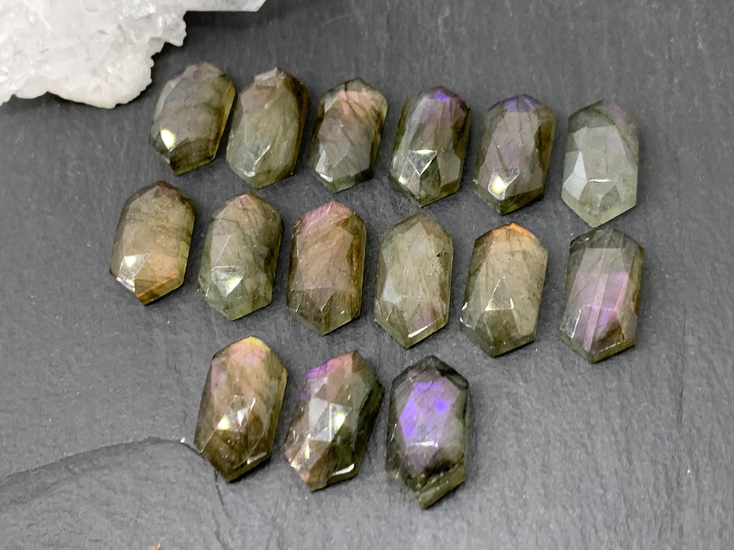 Faceted Labradorite long hexagon 8x16mm cabochon