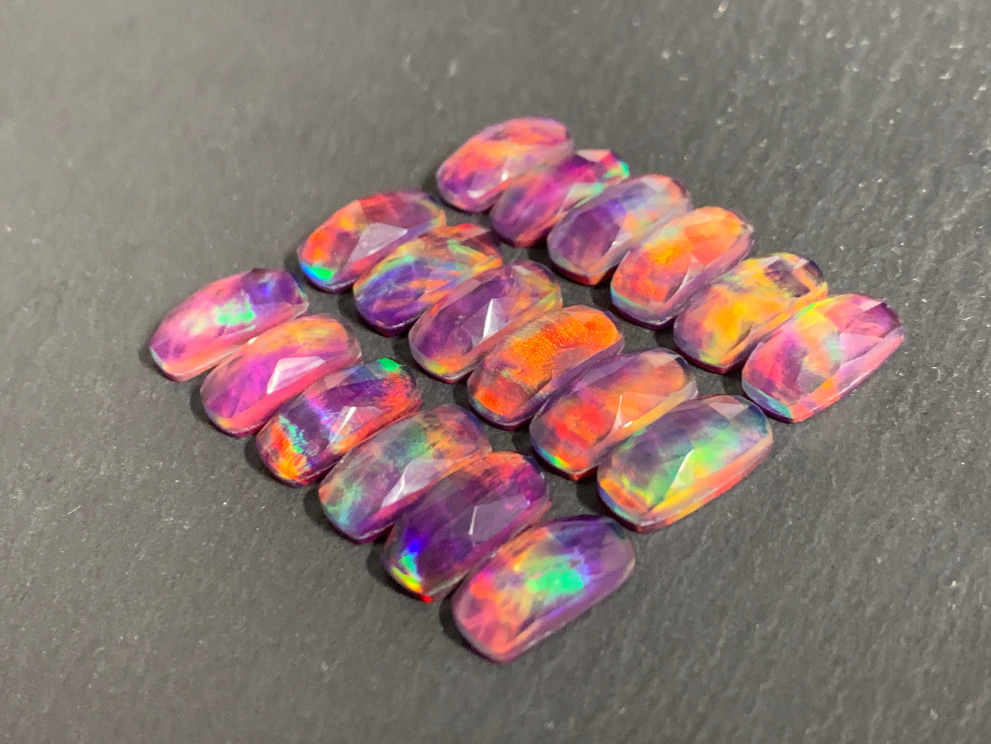 Faceted Aurora Opal 7x14mm cabochon - Doublet cabochon
