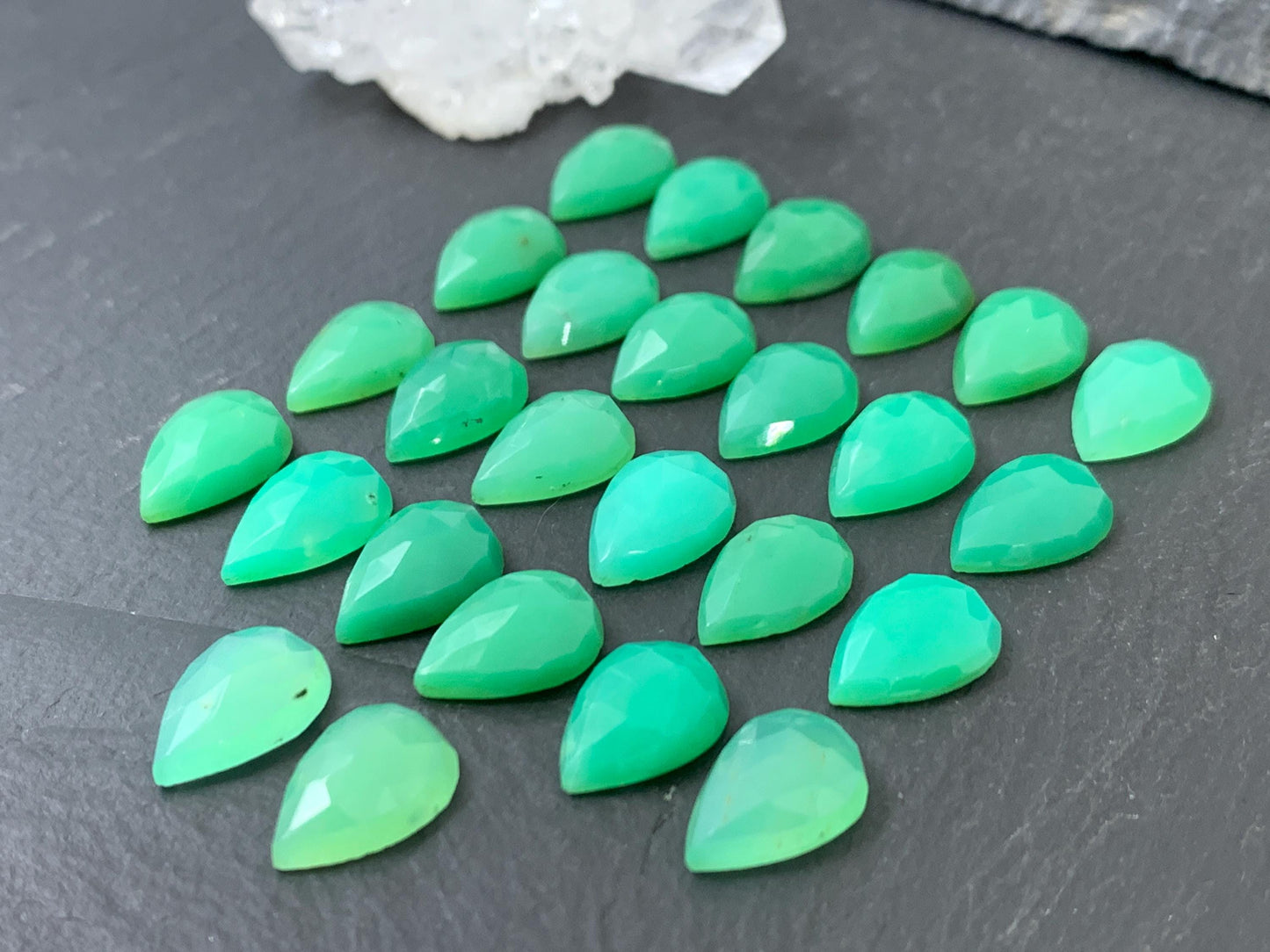 Faceted Chrysoprase pear 8x12mm cabochon