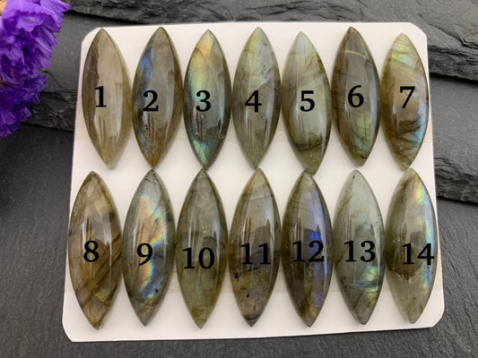 Labradorite marquise 10x30mm cabochon - Calibrated cabochons
