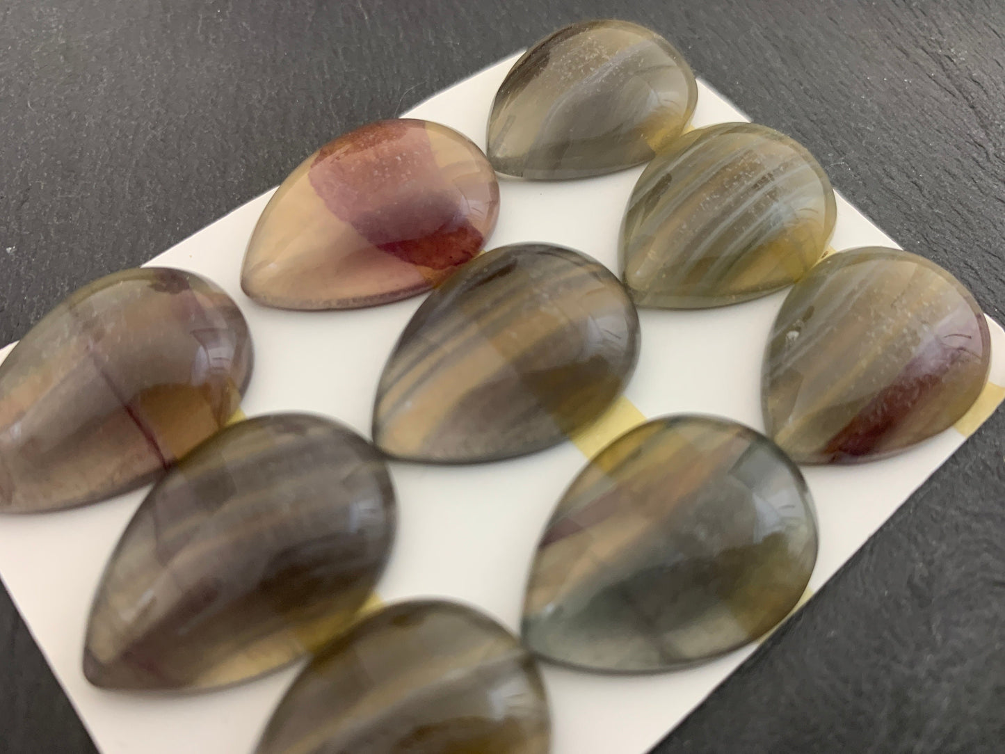 Green-Yellow Fluorite Pear Cabochon: Calibrated Gemstone (18x25mm)