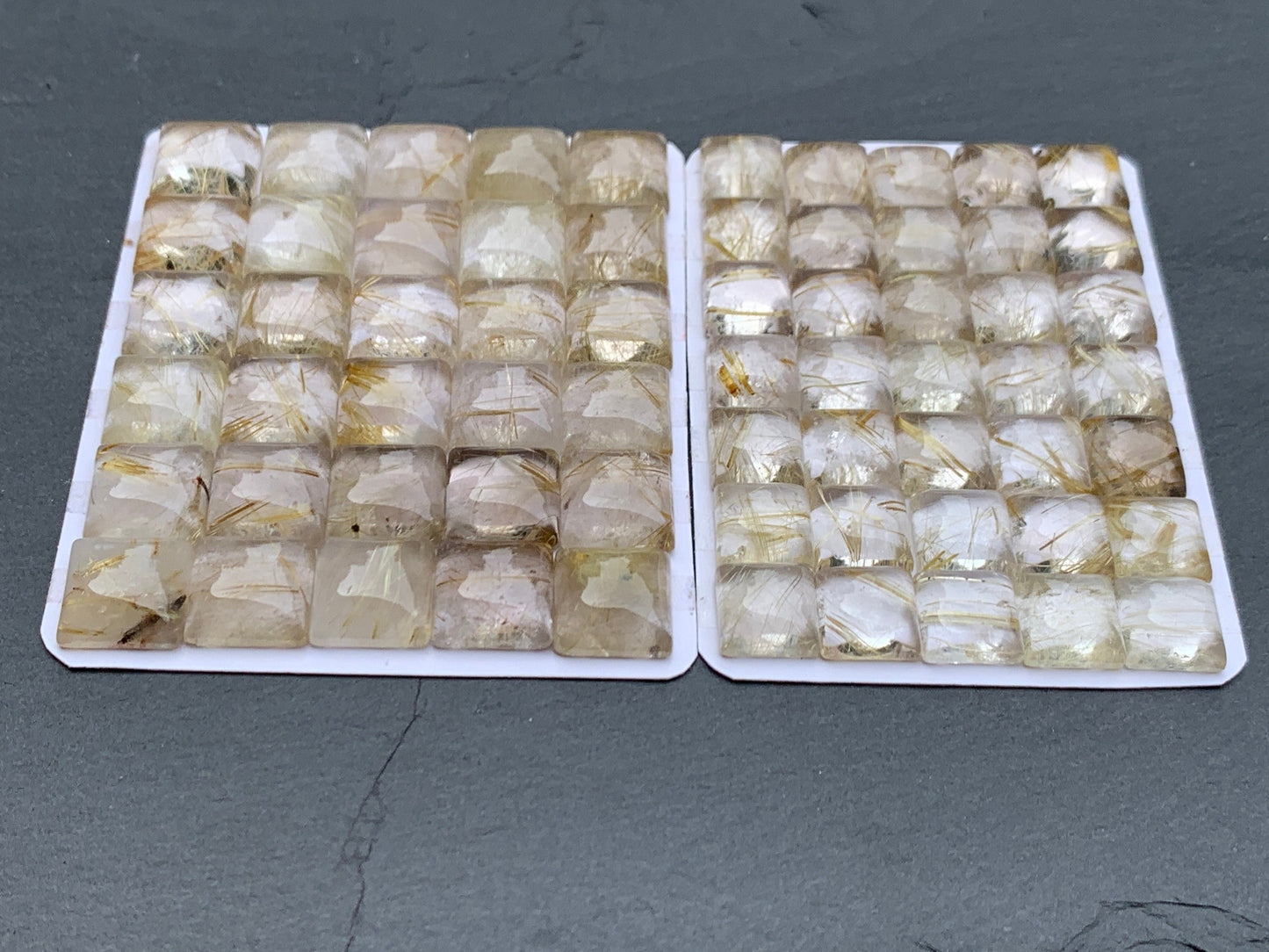 Gold Rutilated Quartz square 10, 12mm cabochon