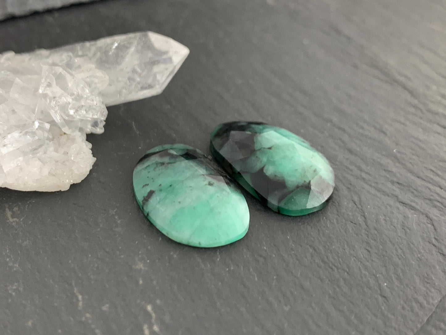 Faceted Emerald Pair 12x20x3mm cabochon
