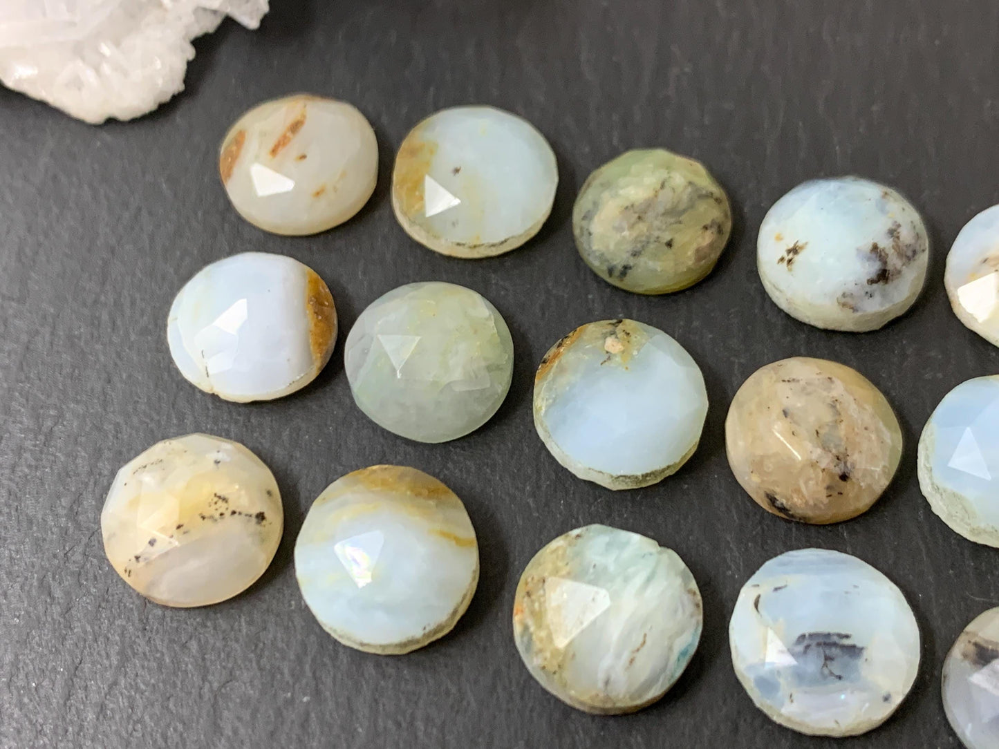 Faceted Peruvian Opal round 10mm cabochon
