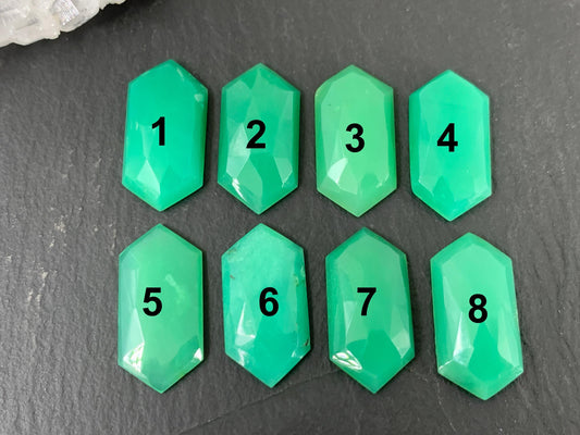 Faceted Chrysoprase Cabochon - Long Hexagon 10x20mm Rose Cut Green Gemstone