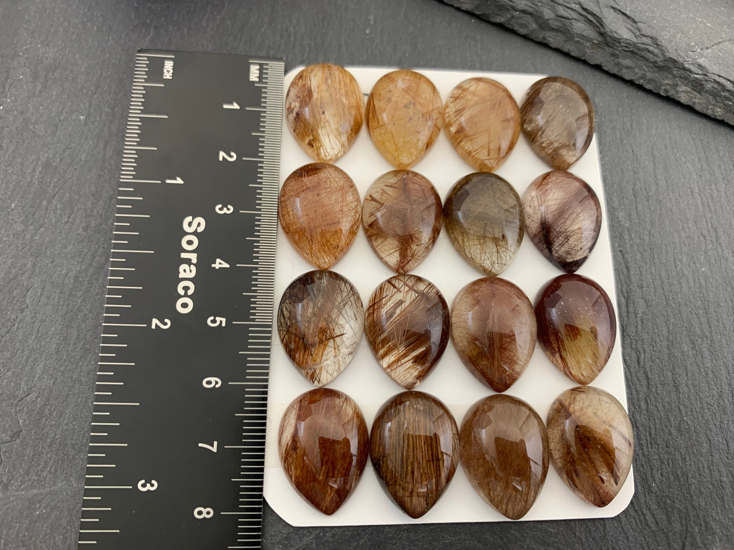 Rutilated Quartz pear 15x20mm cabochon - Calibrated cabochons