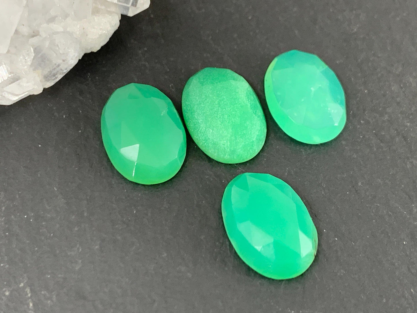 Faceted Chrysoprase Cabochon 10x14mm Oval Green Gemstone - Rose Cut Stone