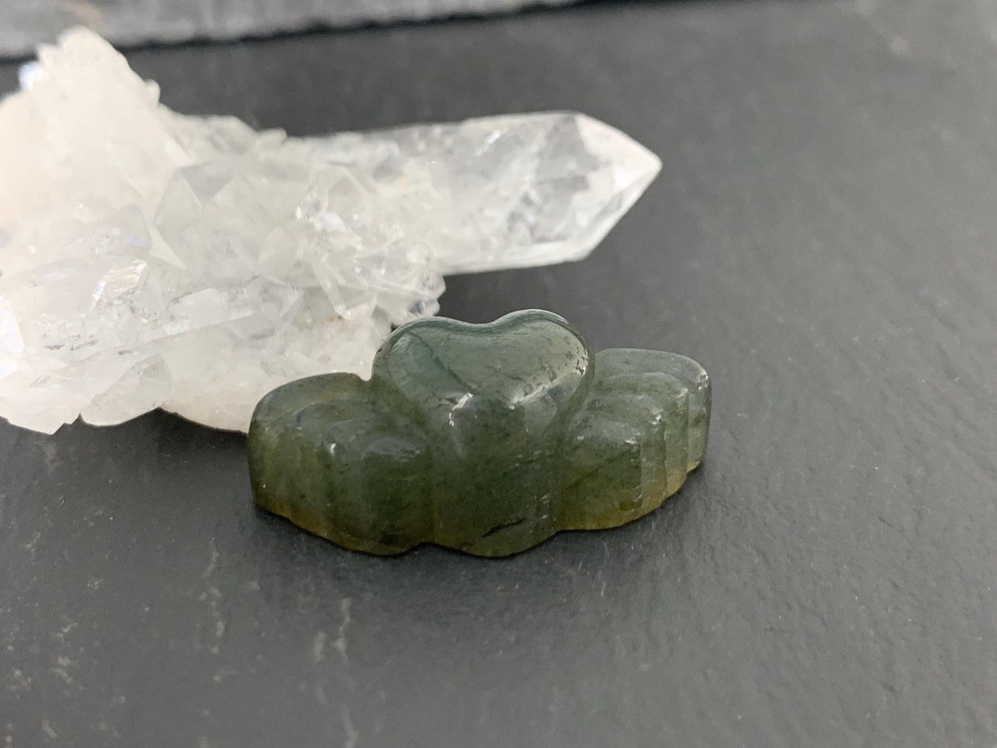 Labradorite Heart with Wings 25x10mm. Hand Carved Gemstone