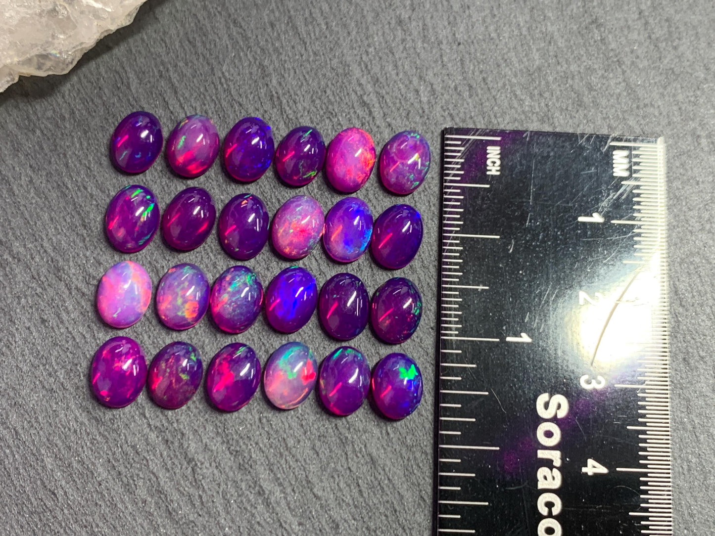 Ethiopian Opal oval 8x10mm cabochon - Natural Opal smoked to purple color