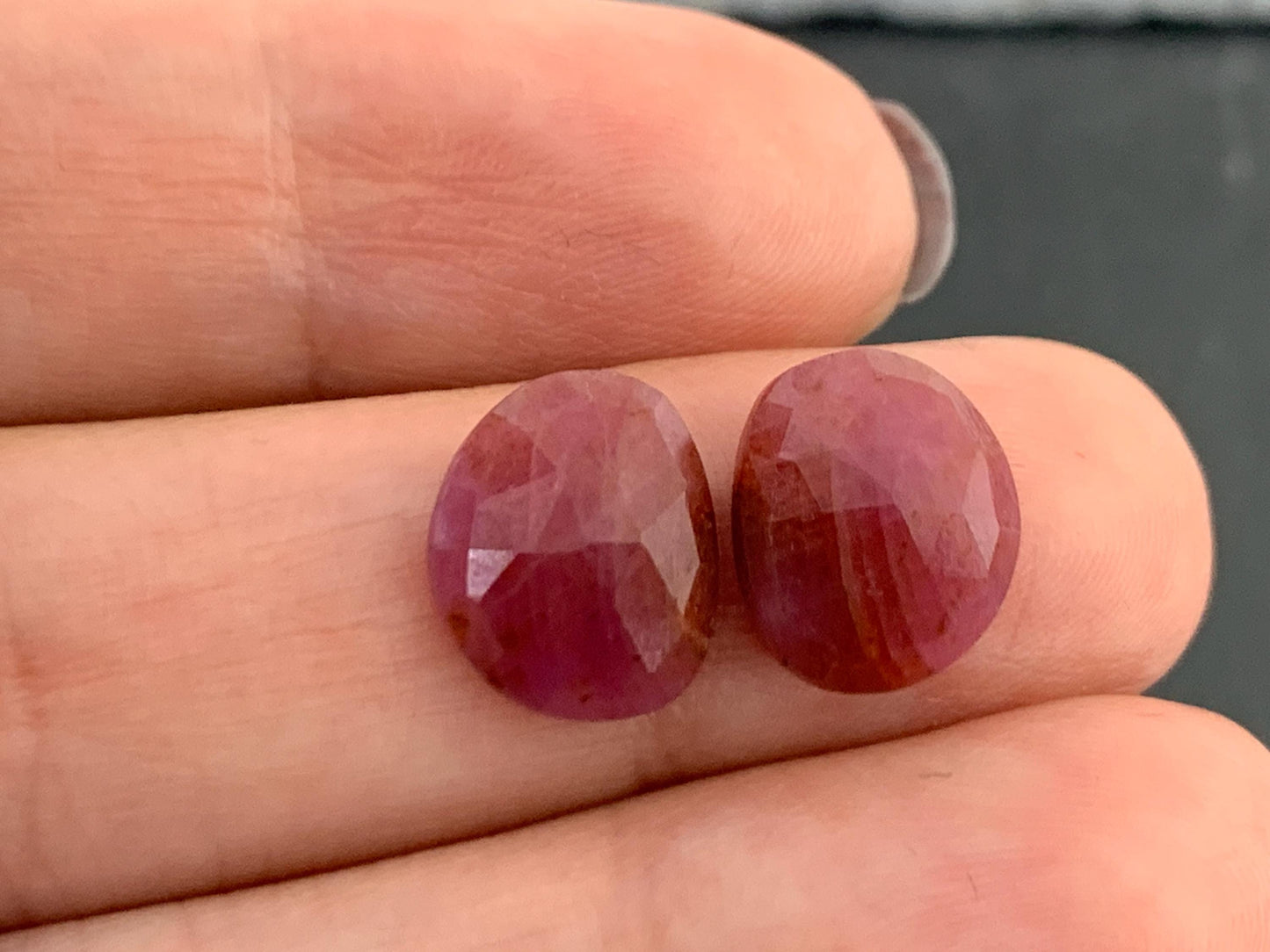 Faceted Ruby pair 9x11.5x4mm cabochon