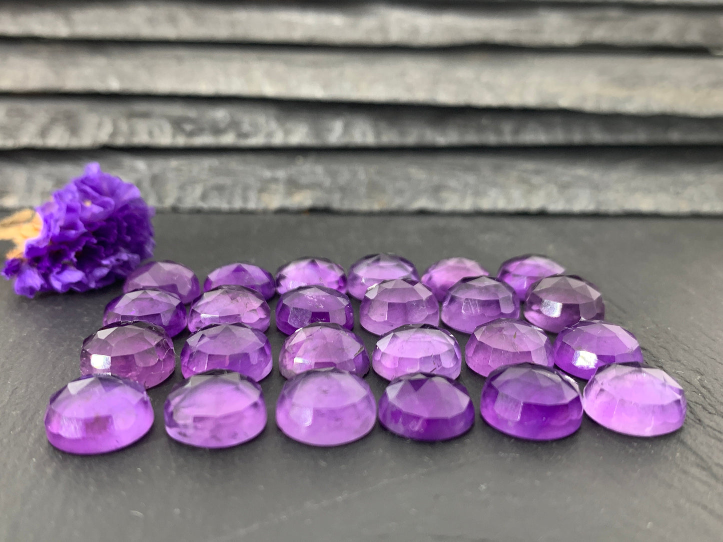 Faceted Amethyst round 10mm cabochon
