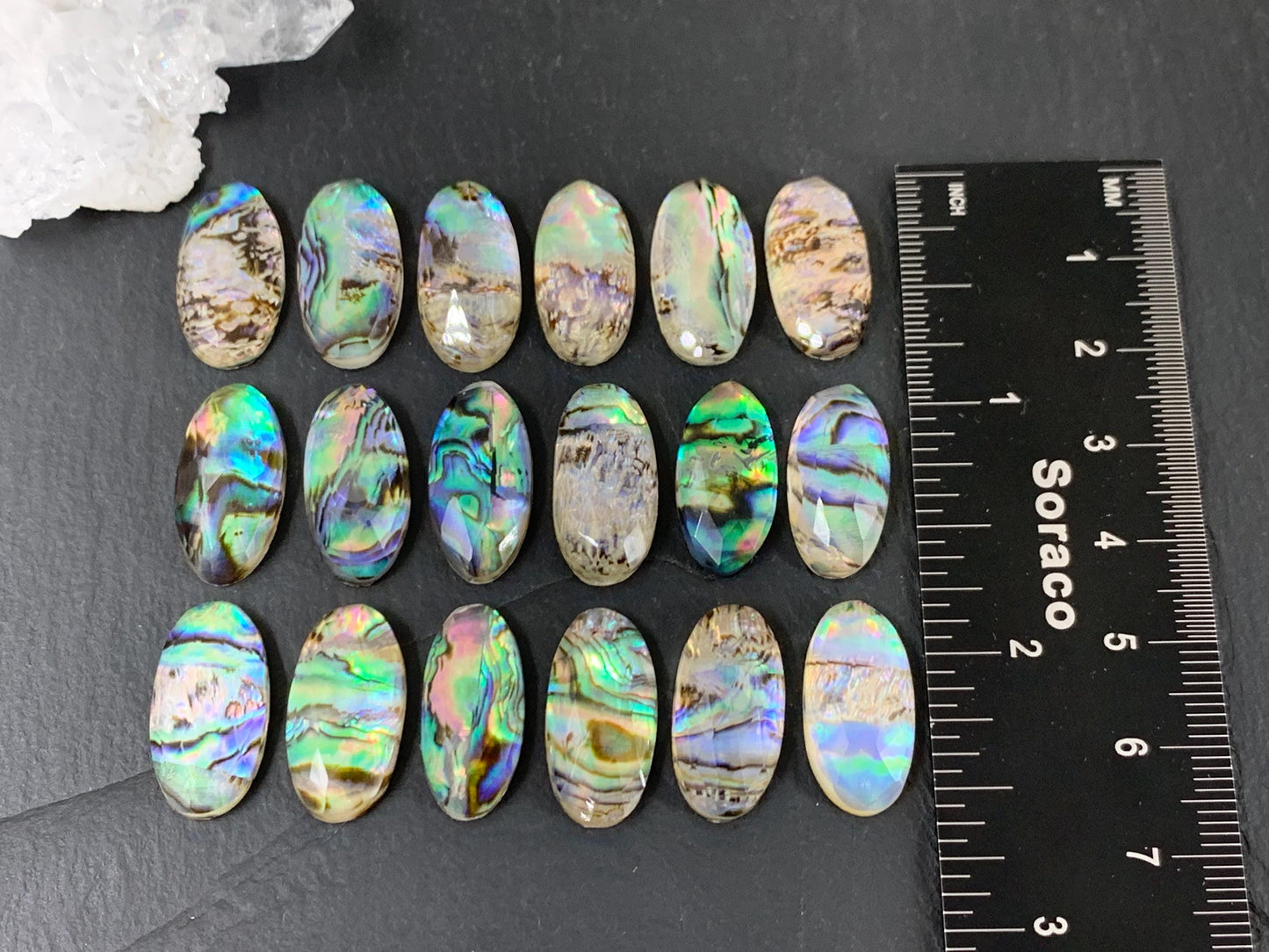 Faceted Abalone oval 10x20mm doublet cabochon