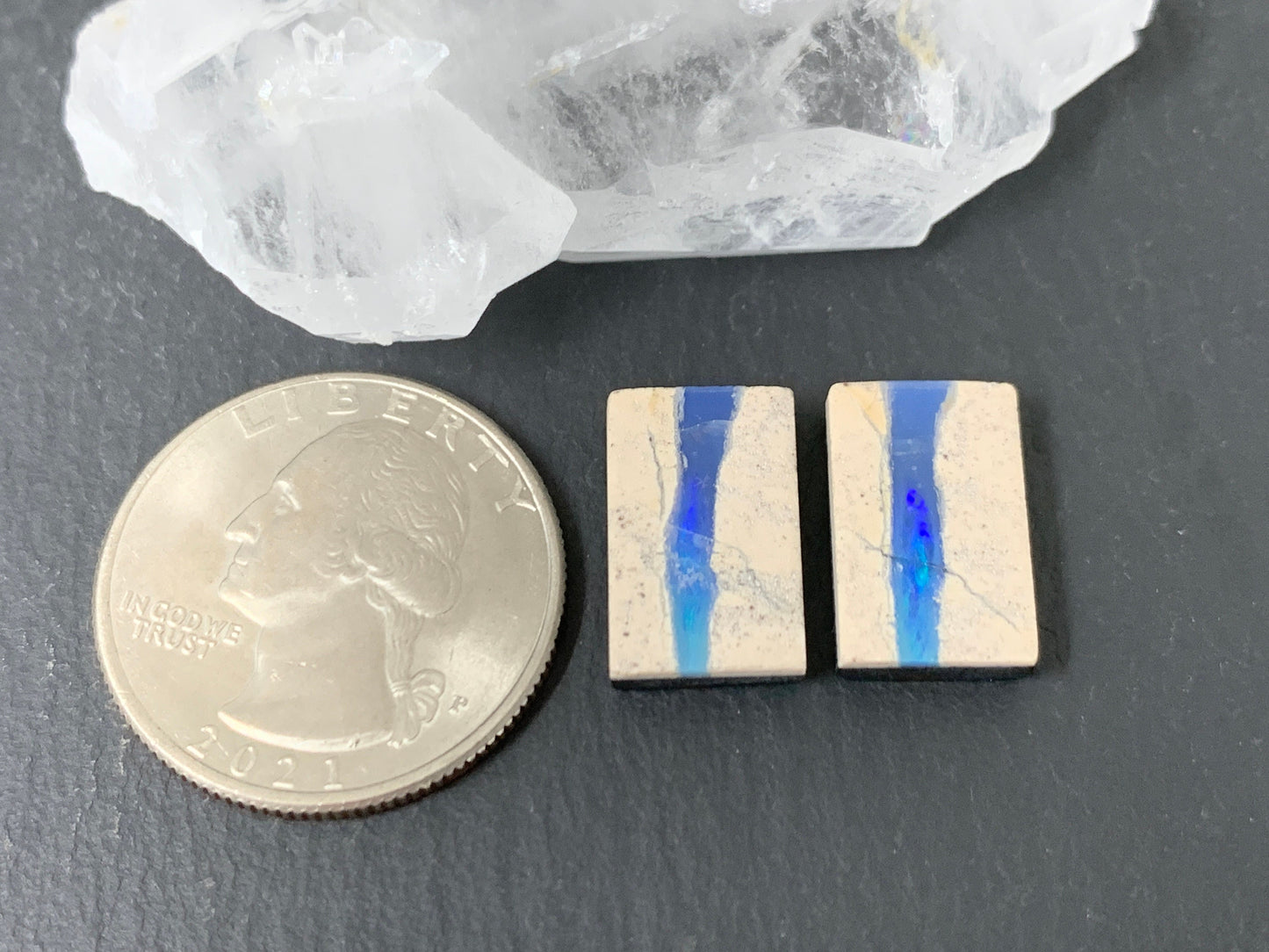 Australian Opal doublet 10x15.5x3mm pair of cabochons