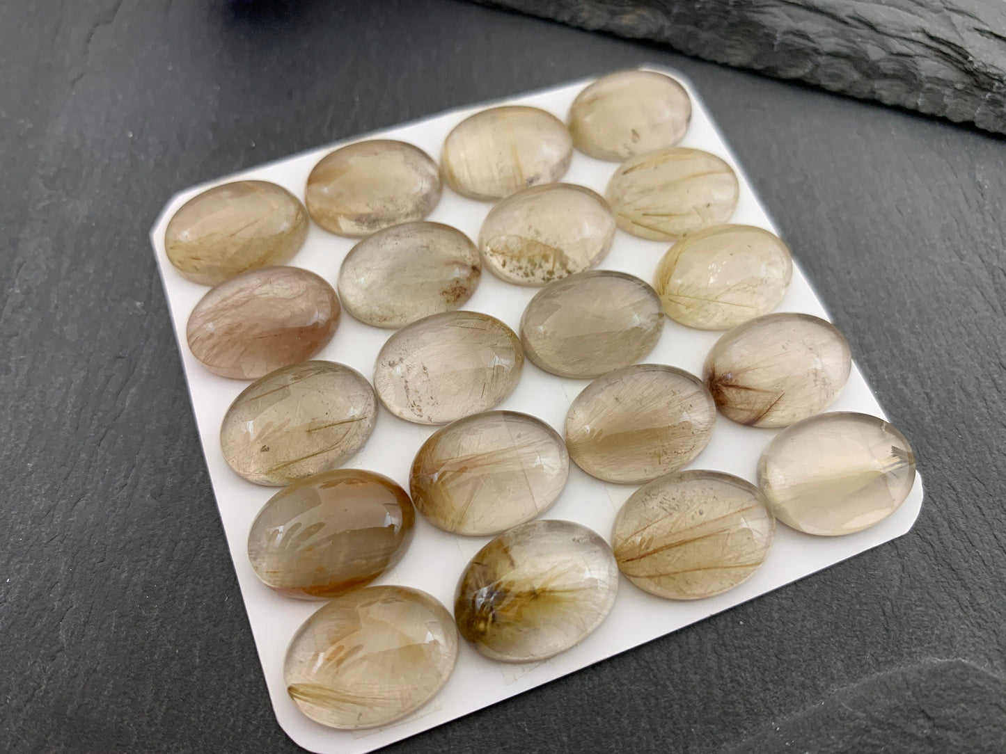 Gold Rutilated Quartz oval 12x16mm cabochon - Calibrated cabochon