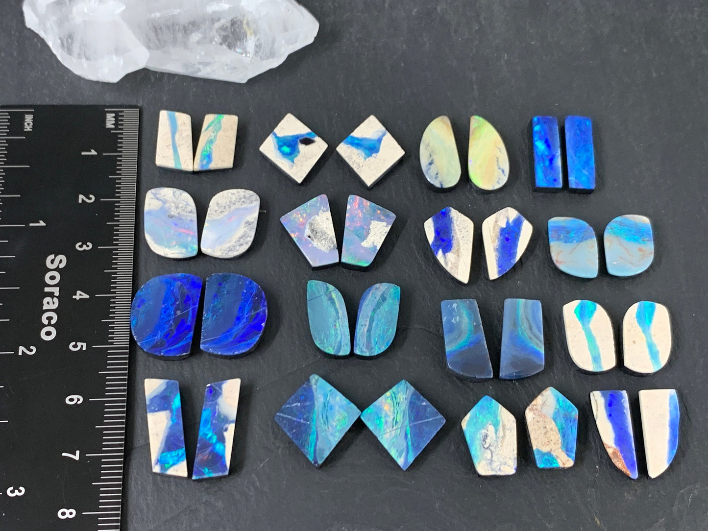 Australian Opal doublet pair 13-16mm long cabochon