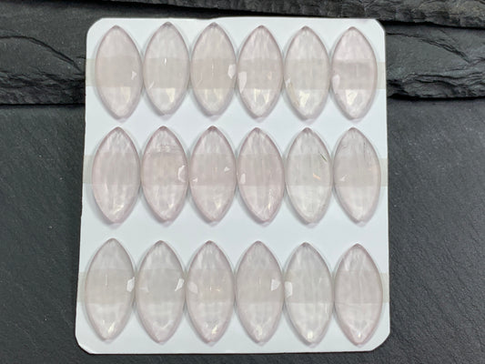 Faceted Rose Quartz marquise 10x20mm cabochon - Calibrated cabochons