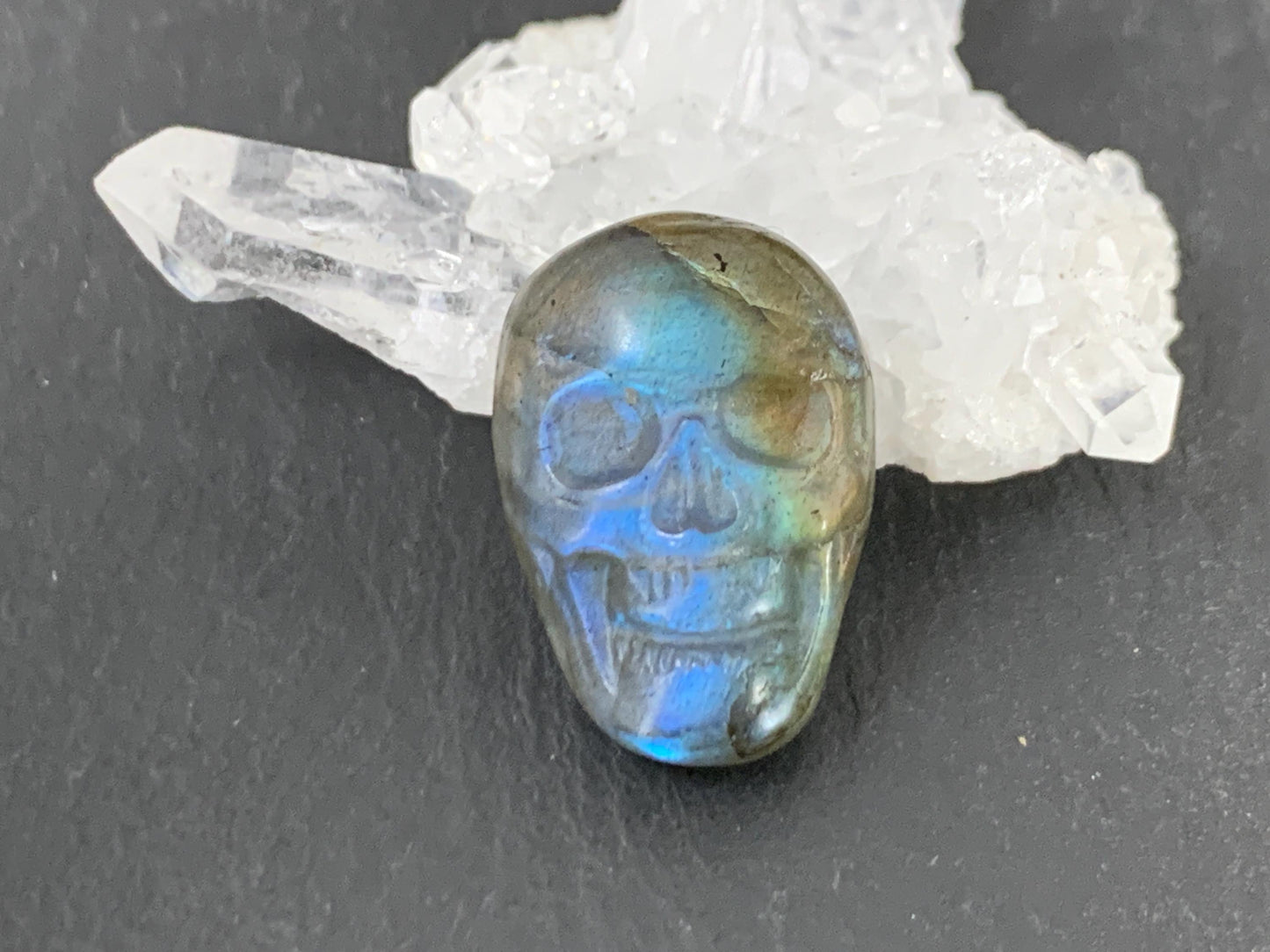 Labradorite Skull Cabochon 15x21mm - Natural Green Gemstone Flat Back Carving