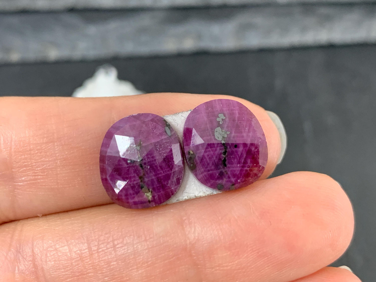 Faceted Ruby pair 11x12x3mm cabochon
