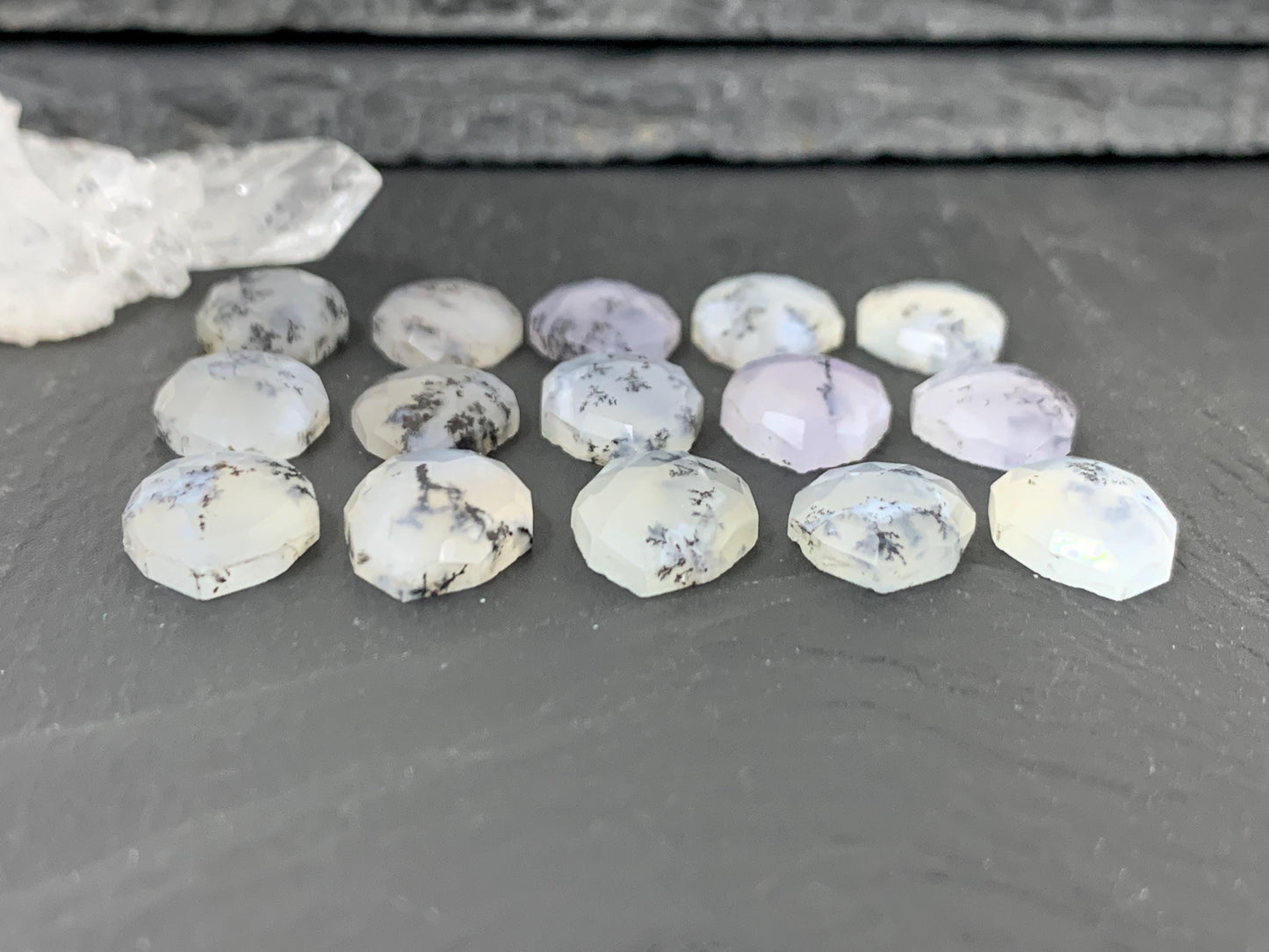 Faceted Dendrite Opal 10x14mm cabochon