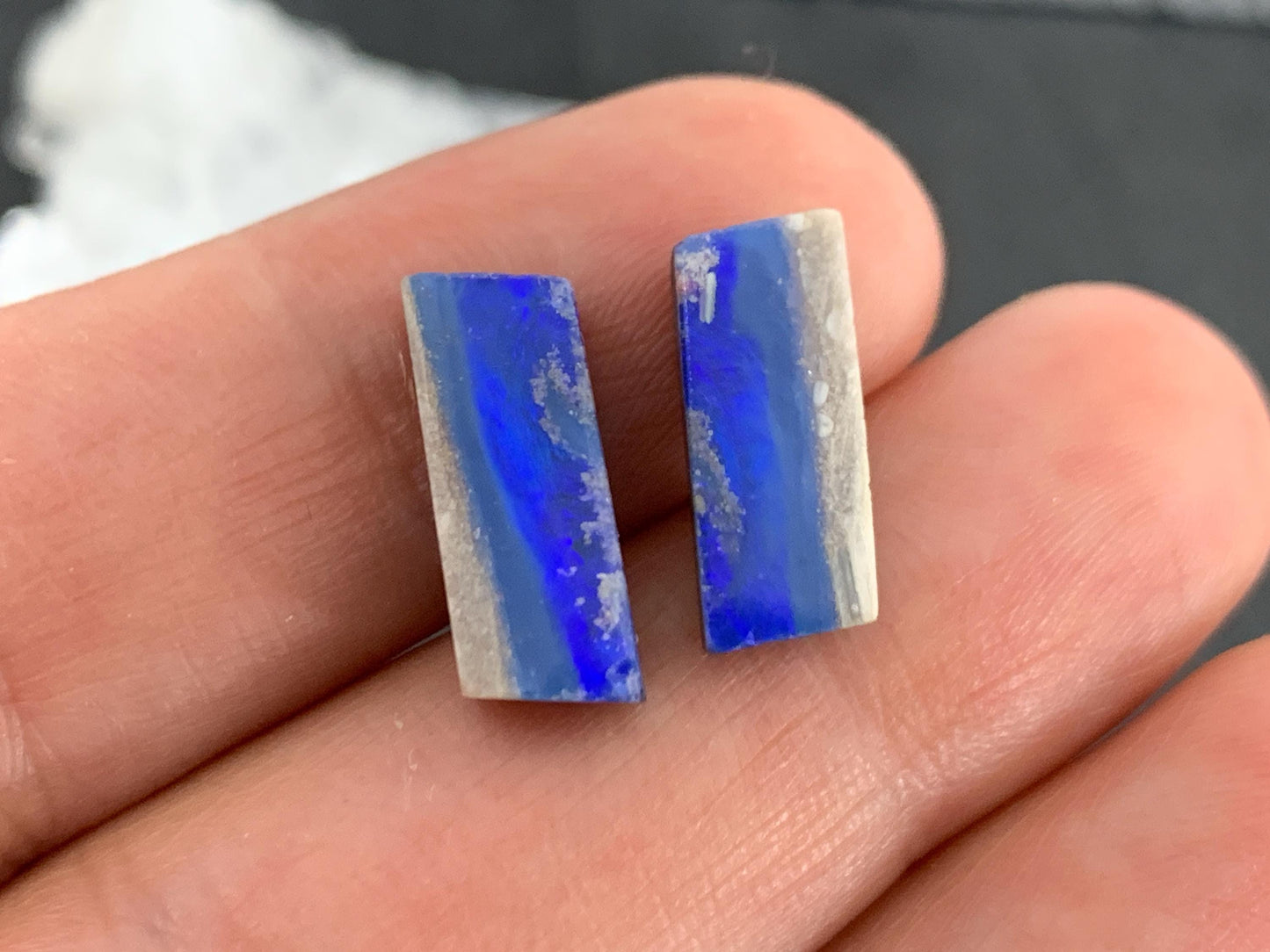 Australian Opal doublet 6x14x3.5mm pair of cabochons