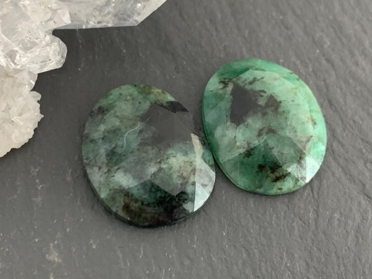 Faceted Emerald Pair 14x17x4mm cabochon