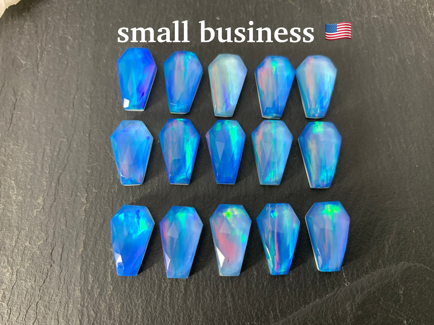 Faceted Aurora Opal coffin 10x16mm cabochon - Doublet cabochons