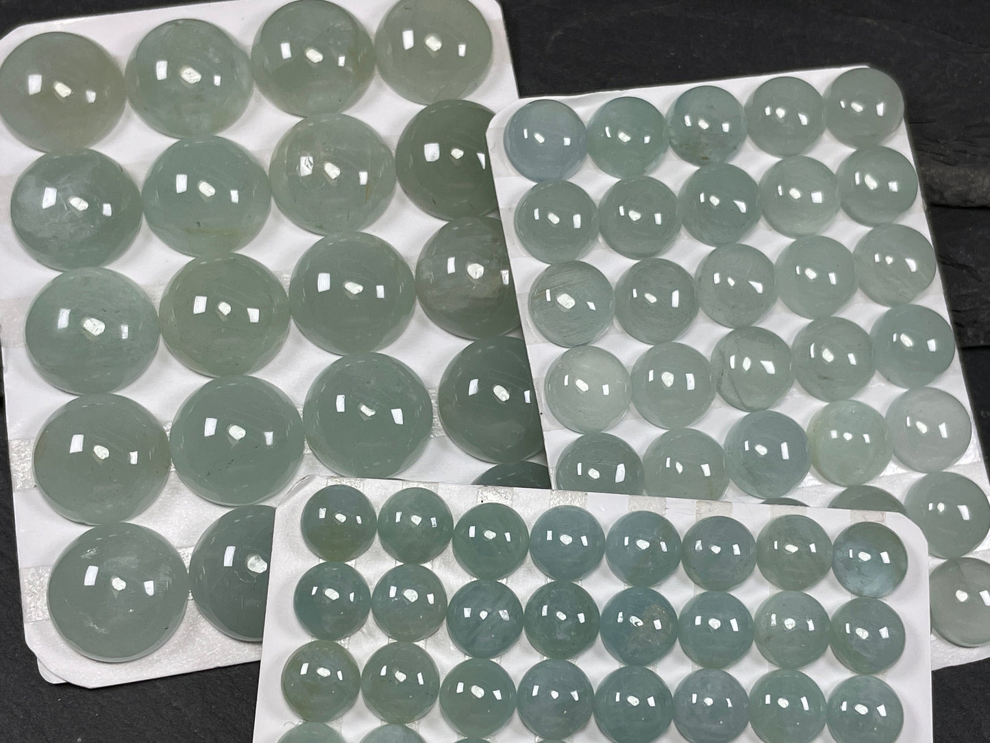 Aquamarine round cabochon 15, 10, 8mm - Calibrated cabochons