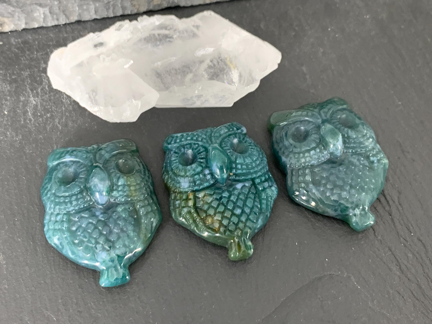Ocean Jasper owl top drilled cabochon carving
