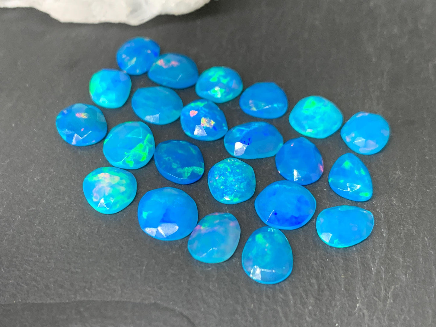 Faceted Blue Ethiopian Opal 8-9mm long cabochon