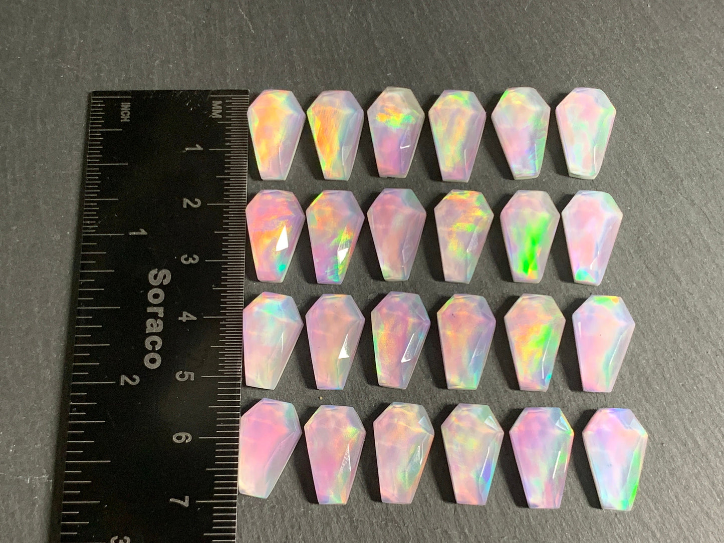 Faceted Aurora Opal coffin 10x16mm cabochon - Doublet cabochons