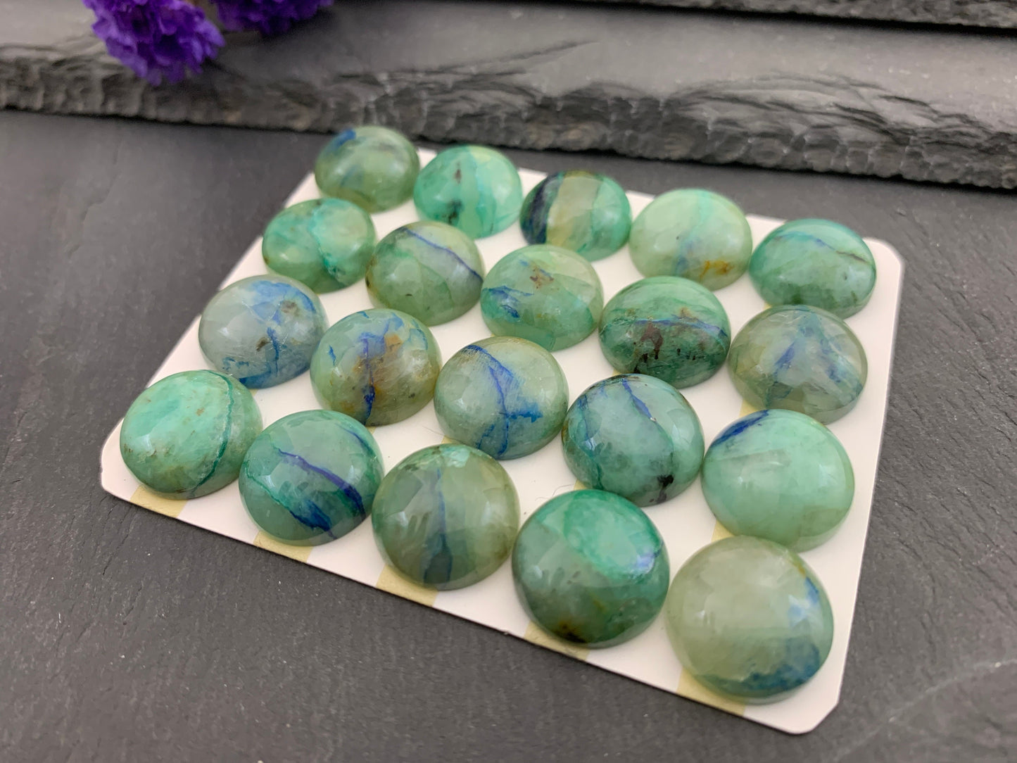Chrysocolla round 15mm cabochon - Calibrated cabochons