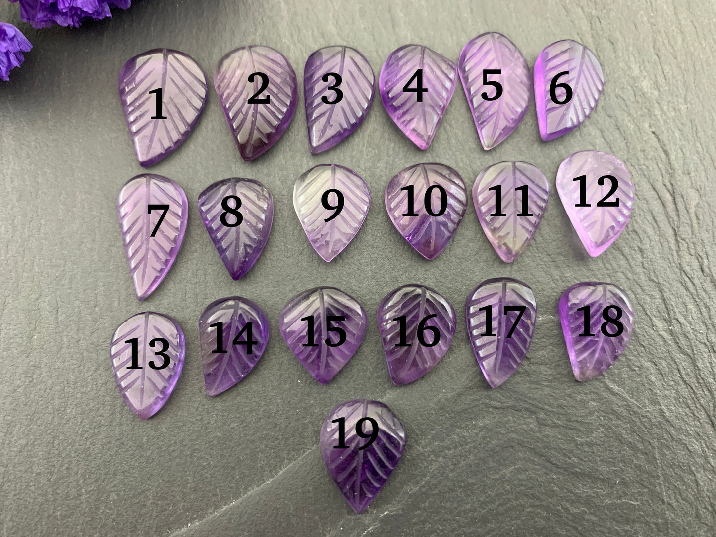 Amethyst leaf cabochon - Carved Amethyst