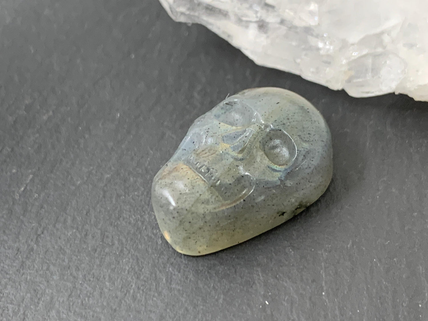 Labradorite Skull Cabochon 14x21mm - Natural Green Gemstone, Hand Carved