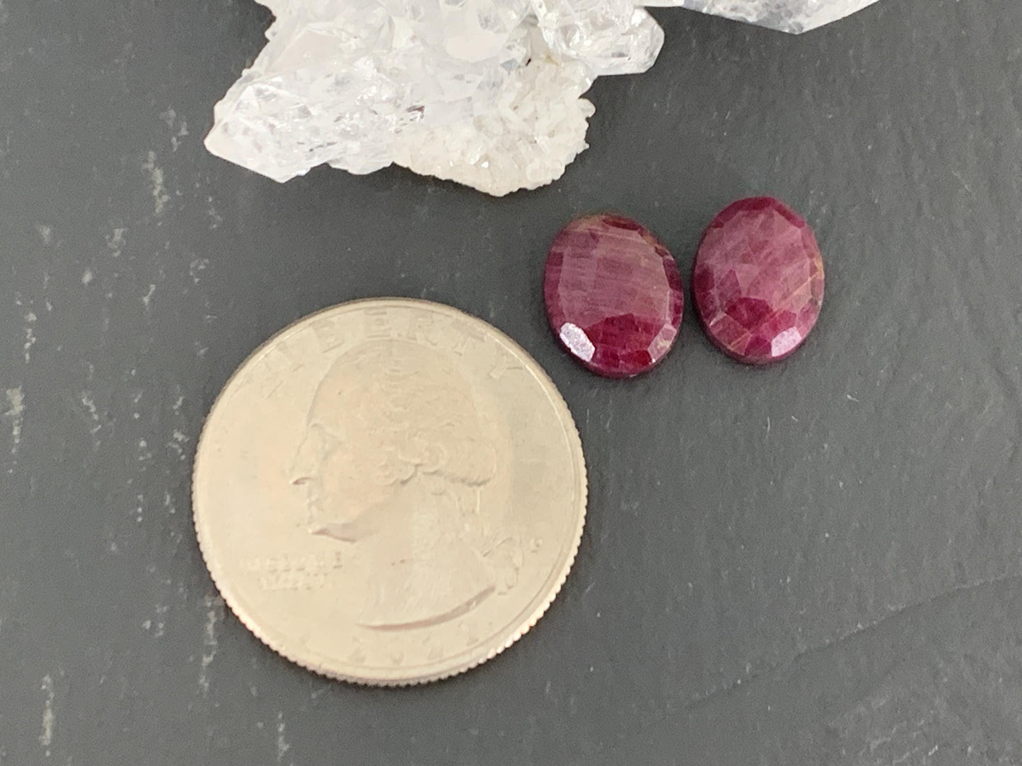 Faceted Ruby pair 8x10x3.5mm cabochon