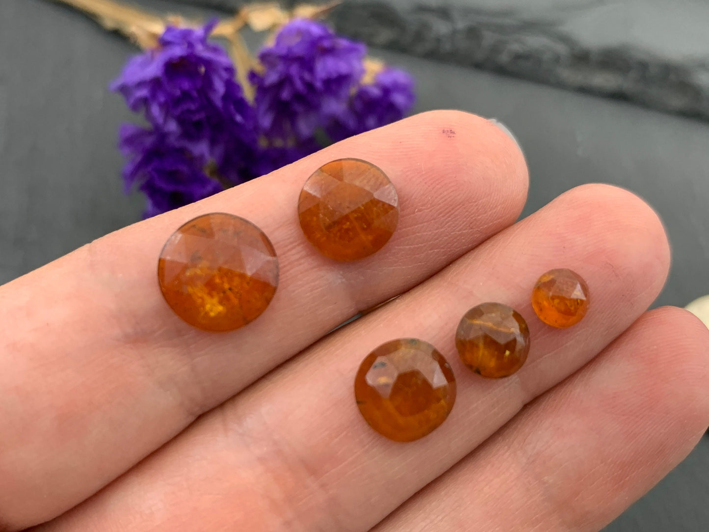 Faceted orange Kyanite round 5,6,7,8,9,10mm cabochons