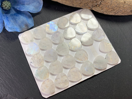 Flat Rainbow Moonstone curved triangle 12mm cabochon - Calibrated cabochons