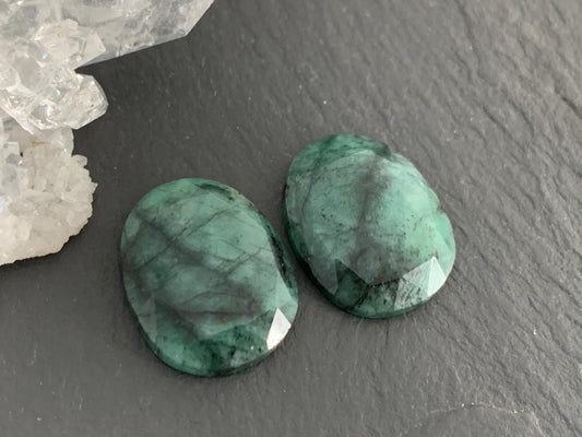 Faceted Emerald Pair 14x17x4mm cabochon