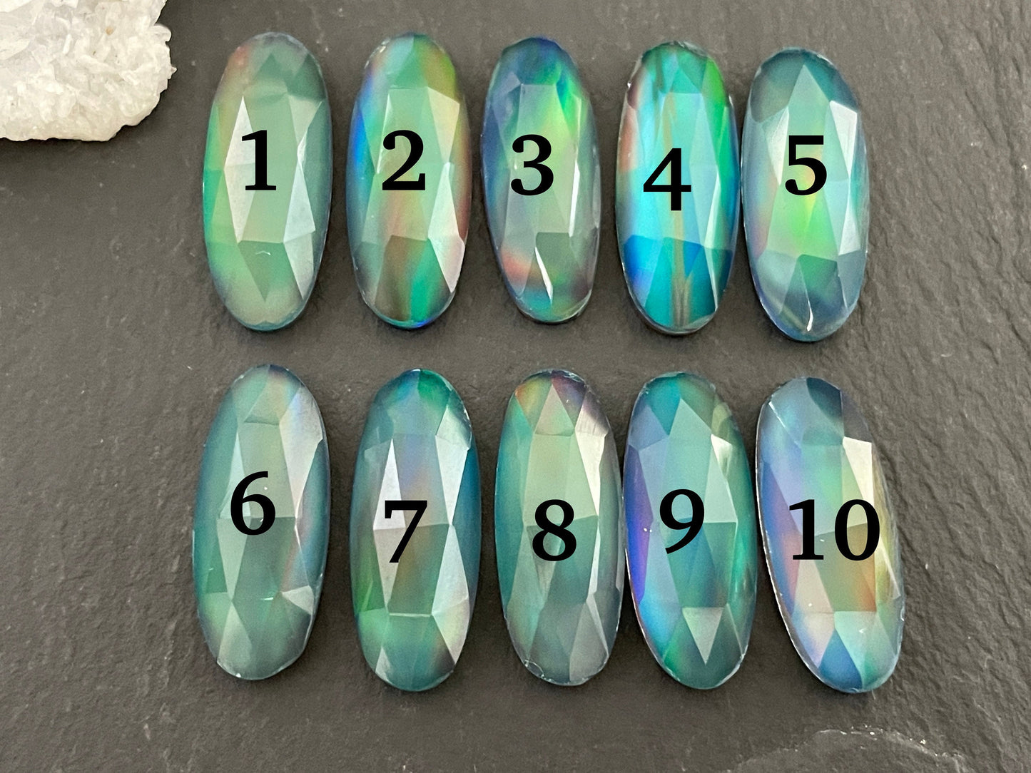 Faceted Aurora Opal oval 8x20mm cabochon - Doublet cabochon