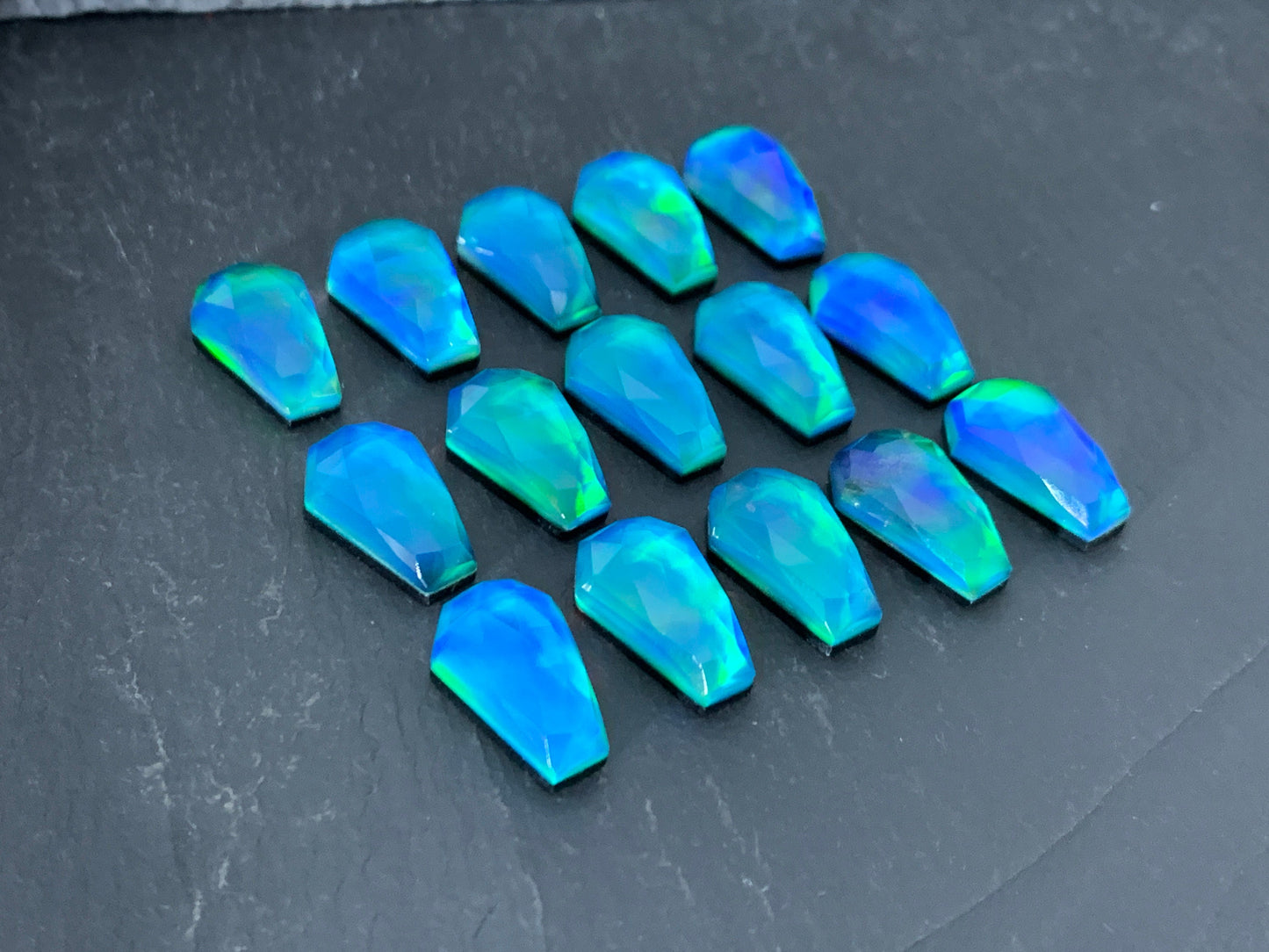 Faceted Aurora Opal coffin 10x16mm cabochon - Doublet cabochons