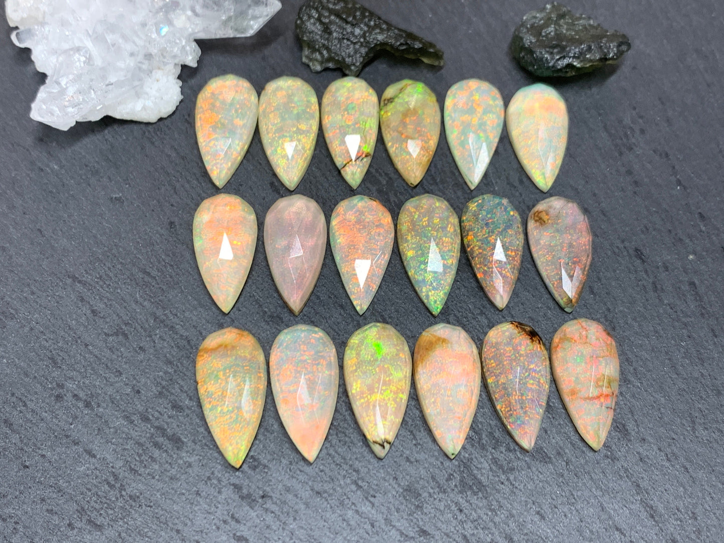 Faceted Monarch Opal pear 10x20mm cabochons - Doublet cabochons