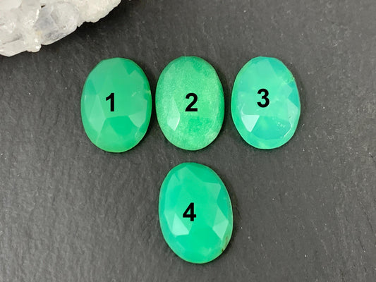 Faceted Chrysoprase Cabochon 10x14mm Oval Green Gemstone - Rose Cut Stone