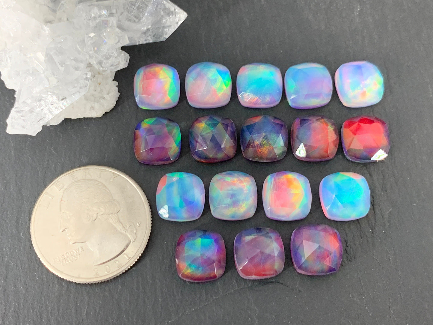 Faceted Aurora Opal square 10mm cabochon - Doublet cabochons