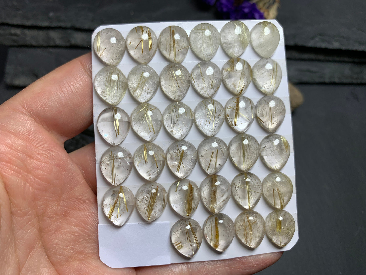 Gold Rutilated Quartz pear 10x12mm cabochon - Calibrated cabochons