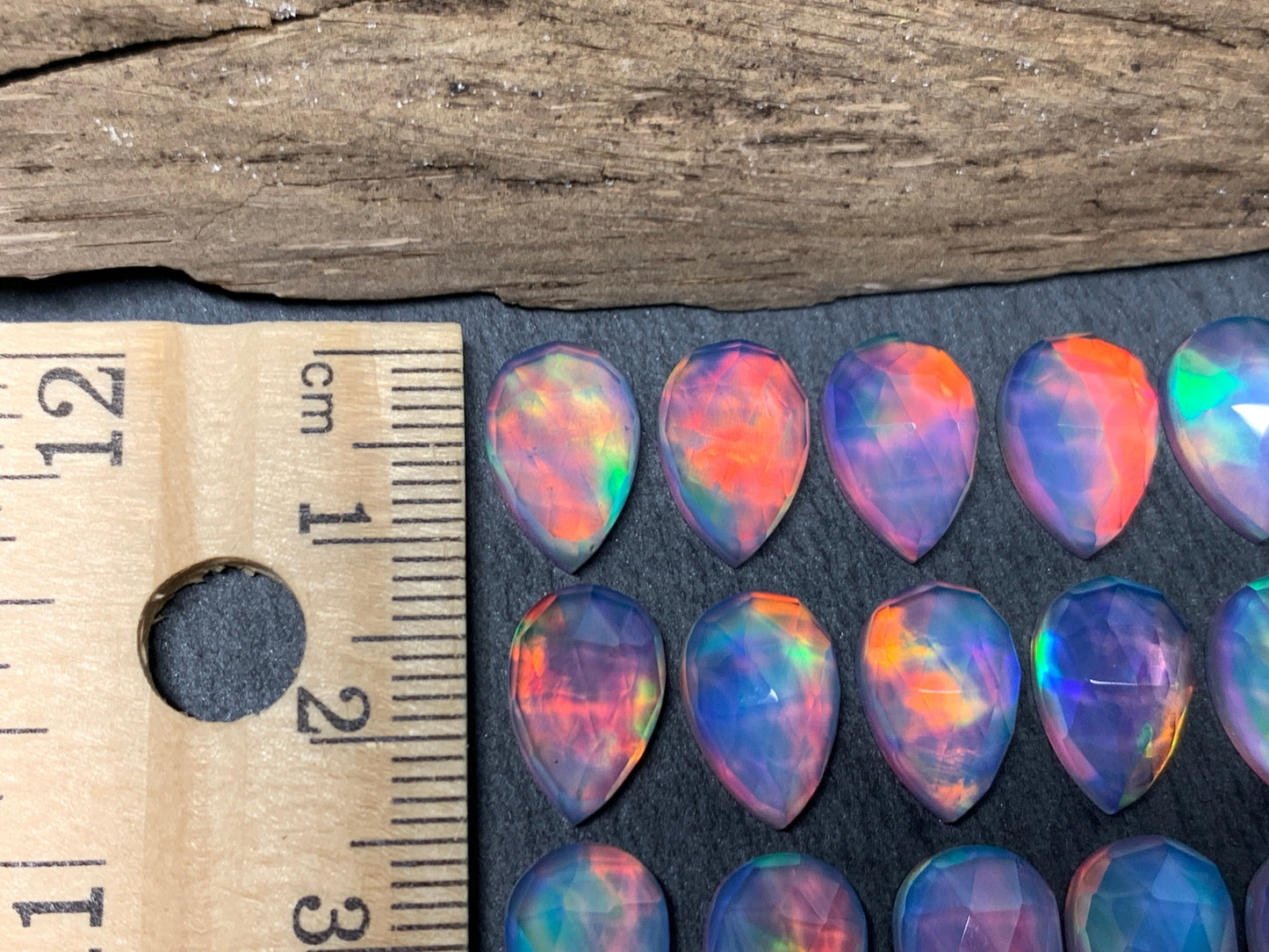 Faceted Aurora Opal pear 8x12mm cabochon - Doublet cabochons/ Select your cabochon