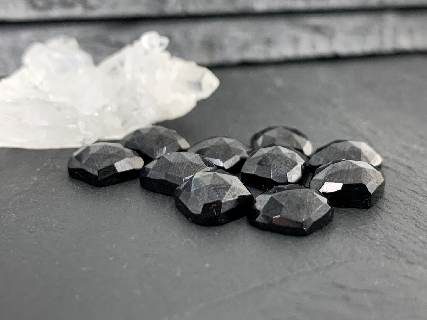 Faceted Black Spinel marquise 10mm cabochon