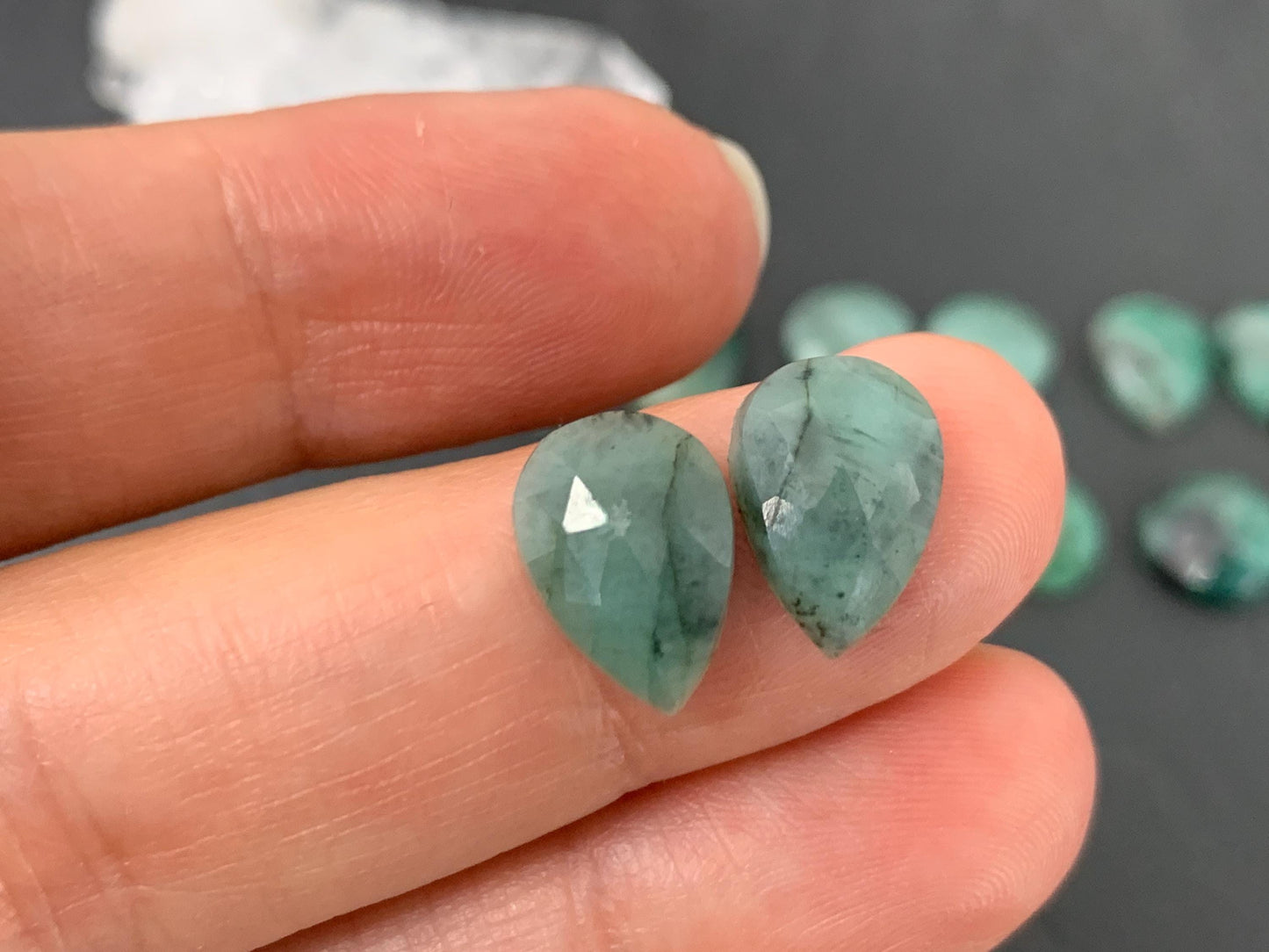 Faceted Emerald Pair 10-13mm long Cabochon/ Select your pair | W343-2