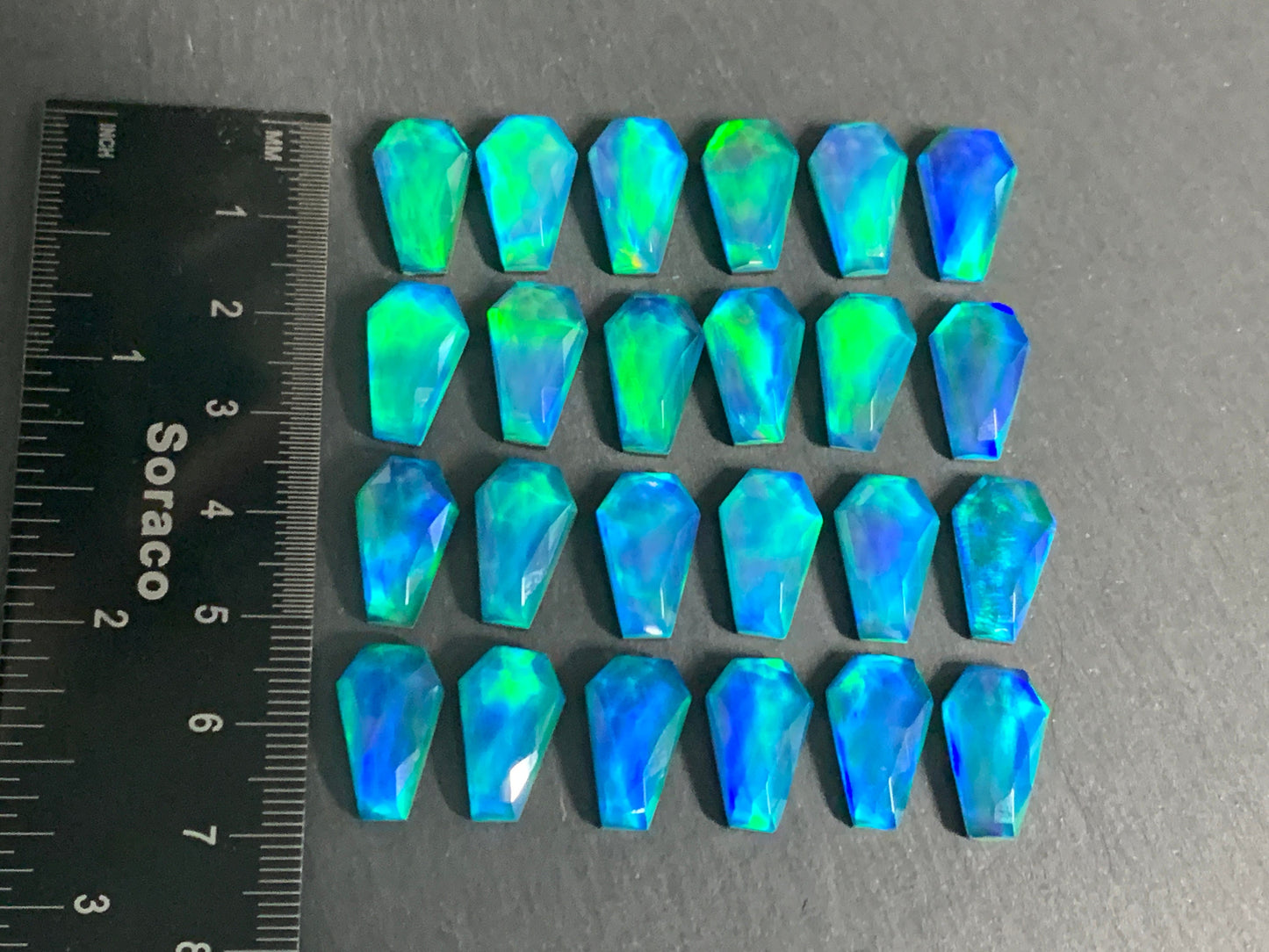 Faceted Aurora Opal coffin 10x16mm cabochon - Doublet cabochon